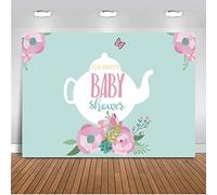 Mehofoto Telón de fondo para fiesta de té de 2,1 x 1,5 m, algodón y poliéster, tetera de flores, telones de fondo para fotos, sin arrugas, sin costuras, para cabina de fotos