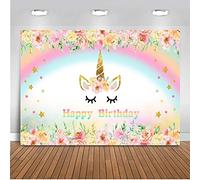 Mehofoto Unicornio Flor Telón de Fondo 7x5ft Feliz cumpleaños Tema Arco Iris y Rosa Telones de Fondo Estrella de Twinkle Fiesta de cumpleaños de Fondo Fotografía