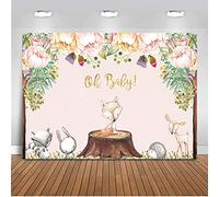 Mehofoto Woodland Baby Shower Telón de Fondo 7x5ft Vinilo Oh Baby Pink Background Woodland Baby Shower Fiesta de Fondo Fotografía