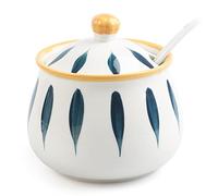 mehrido Azucarero de cerámica con tapa y cuchara, contenedor de azúcar de 12 onzas para encimera de cocina, cafetería y hogar, tarro de azúcar de granja para café, té y hornear, azucarera apta para