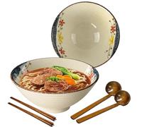 mehrido Juego de cuencos de cerámica para ramen, 2 juegos de cuencos grandes de sopa de fideos japoneses de 1200 ml con cucharas y palillos para sopa Udon Soba Pho, fideos asiáticos, ensalada de pasta