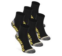 mehrstrumpf 6/12 pares de calcetines cortos de trabajo para hombre de media altura + reforzados con protección antiburbujas + de algodón resistentes para todo tipo de clima, 6 Pares (Negro), 43-46
