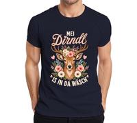MEI Dirndl is in da Wäsch REH Kitz Blumen Herren T-Shirt, azul marino, S