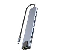 MEIBAOGE Adaptador multipuertos USB C de alto rendimiento con lector de tarjetas Ethernet, expansión USB y capacidades de visualización 4K
