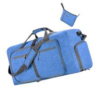 MEIBAOGE Bolsa de lona plegable para mujer, de gran capacidad, práctica bolsa de deporte de nailon con correa para el hombro, Azul, Length 36cm
