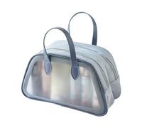 MEIBAOGE Bolsa de maquillaje impermeable de doble capa, organizador de artículos de tocador, conveniente y fácil de llevar, contenedor de cosméticos para viajes, Azul neblina grande, como se muestra