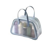MEIBAOGE Bolsa de maquillaje impermeable de doble capa, organizador de artículos de tocador, conveniente y fácil de llevar, contenedor de cosméticos para viajes, Azul neblina mediano, como se muestra