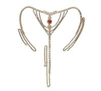 MEIBAOGE Cadena de cintura de cristal, tanga, cadena de plata, corazón rojo sexy para fiesta/club, para banquetes, ídolos