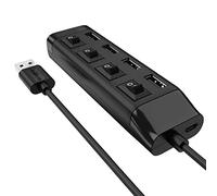 MEIBAOGE Concentrador USB portátil de 4 puertos USB 2.0 con interruptores individuales de encendido y apagado, múltiples expansores, concentrador USB, enchufe y uso