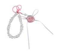 MEIBAOGE Elegante llavero de lazo con dije de rosa para decoración de teléfono, llavero con colgante para accesorios de moda