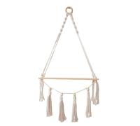 MEIBAOGE Estante flotante bohemio tejido a mano para plantas montado en la pared, estante de almacenamiento de madera con borlas para decoración del hogar