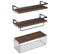 MEIBAOGE Estante flotante montado en la pared con cesta de madera sobre el inodoro, práctico organizador de baño, dormitorio, cocina
