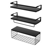 MEIBAOGE Estante flotante montado en la pared con cesta de madera sobre el inodoro, práctico organizador de baño, dormitorio, cocina