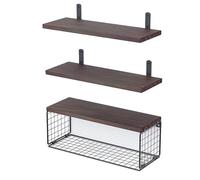 MEIBAOGE Estantes flotantes montados en la pared para almacenamiento de baño, estante de madera resistente, juego de 3 diseños de ahorro de espacio sobre el inodoro