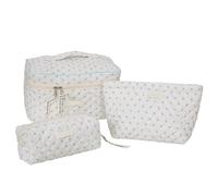 MEIBAOGE Juego de 3 bolsas de maquillaje de viaje para cosméticos de gran capacidad, bolsa de aseo con estampado de flores, bolsa de lavado para bolígrafos para mujeres y niñas, Flor de arroz, a02,