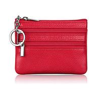 MEIBAOGE Mujeres Hombres Monedero de Cuero Monedero Tarjeta Cartera Embrague Doble Cremallera Bolsa pequeña para Cambio, Monedero Billetera-Rojo
