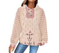 MEIbax Halloween Sudaderas Mujeres Gofra Sudadera Mujer Capucha Gran Tamaño Sudaderas con Capucha de Muletón Camisas de Manga Larga Suéter Ropa de Otoño con Bolsillo 2024 Nuevo #1100, beige, XXL