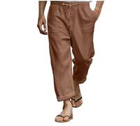 MEIbax Pantalones de lino Hombre Verano Ligero Casual Cómodo Y Transpirable Color Sólido Pantalones Cintura Elástico Casual Ligero Hogar & Ocio Estilo Clásico, marrón, S