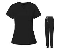 Meichoon Conjunto médico Classic V-Neck Top manga corta con 3 bolsillos Stretch Yoga Jogger Pants Slim Fit Sweat Wicking Lightweight DK09 Black XX-Large