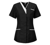 Meichoon Enfermera Médico Uniforme Superior Mujer Uniforme Médico Top Cuello V 3 Bolsillos Manga Corta Slim Fit Humedad Absorbente Anti Pilling