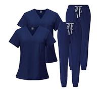 Meichoon Medical Scrubs Set 2pcs Batas de Enfermera Top y Pantalones con Cuello en V 3 Bolsillos Ultra suave y resistente a las arrugas DK05Azul marino L