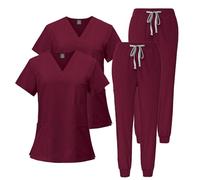 Meichoon Medical Surgical Bata Set 2 Uds. Cuello en V Top Pantalones de Jogging Elásticos 3 Bolsillos Secado Rápido y Resistente a las Arrugas DK05Red XXL