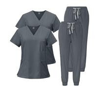 Meichoon Medical Surgical Bata Set 2pcs Quick Dry Short Sleeve Top Soft Tapered Pants 3 Bolsillos Absorbente de Sudor y Secado Rápido DK05Grey L