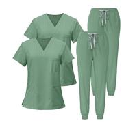 Meichoon Medical Surgical Bata Set 2pcs Ropa de trabajo para mujer Elástico de manga corta Top Suave Pantalones cónicos Absorbente de sudor DK05Green XXL