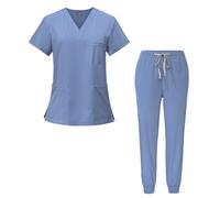 Meichoon Médico Quirúrgico Bata Set Elástico de manga corta Top Pantalones ajustados de secado rápido para hombres y mujeres DK05 Light Blue Pequeño