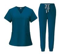 Meichoon Médico Uniforme Set de Secado Rápido Bata Quirúrgica de Manga Corta Slim Fit Pantalón Súper Suave Elástico DK05 Azul Claro Grande