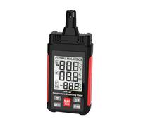 Meichoon Medidor de temperatura y humedad con pantalla C/F, termómetro industrial, múltiples unidades de medida con punto de rocío, bombilla húmeda, pantalla iluminada en negro PE50