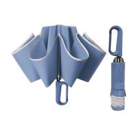 Meichoon Paraguas de Viaje Invertido Portátil de Gran Tamaño Plegable con Diseño de Gancho Rotatorio Inteligente y Franja Reflectante Impermeable y a Prueba de Viento de Nanotecnología Azul
