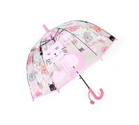 Meichoon Paraguas Infantil Transparente con Diseño de Gato 70cm/27.5'' Cúpula Mango Cómodo Apertura Automática para Niñas y Niños Rosa