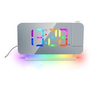 Meichoon Proyección Digital Reloj Despertador FM Radio Espejo Pantalla RGB Cargador USB 12/24 Horas 6 Niveles Ajuste de Brillo Luz Nocturna Función Snooze AE24Blanco