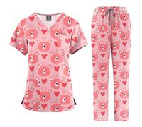 Meichoon Set de Scrubs de Enfermería: Uniforme Médico para Mujeres con Cuello en V, Top Manga Corta con Bolsillos y Pantalones de Cintura Elástica Ajustables y Suaves