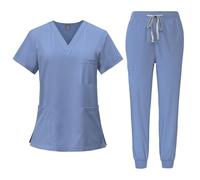 Meichoon Set de Uniforme Médico de Secado Rápido Bata Quirúrgica de Manga Corta Slim Fit Pantalón Súper Suave Elástico DK05 Light Blue Grande
