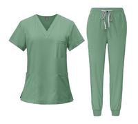 Meichoon Set de Uniforme Médico de Secado Rápido Bata Quirúrgica de Manga Corta Slim Fit Pantalón Súper Suave Elástico DK05 Verde Grande