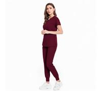 Meichoon Set de uniformes médicos de enfermera con cuello redondo y 4 bolsillos Unisex DK07 rojo XX-Large