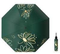 Meichoon UPF 50+ Paraguas de viaje con protección UV Portátil Compacto 8 costillas Sombrilla ligera impermeable y a prueba de viento de flores simple y elegante para mujeres para senderismo mochilero