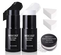 MEICOLY - Juego de palos de pintura para el rostro y el cuerpo con esponjas y polvo de fijación, palo de pintura para adultos y niños, maquillaje blanco payaso para Halloween, SFX, cráneo