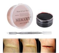 MEICOLY Kit de maquillaje SFX de efectos especiales, 3 piezas, masilla falsa para la nariz, cera para cicatrices, gel de sarna de sangre falsa, oscuro