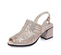 MeiDai Women Fashion Sweet Multi Color Peep Toe High Heel Sandals Lady Classic PU Summer Sandals (Color : Gold, Size : 35 EU)