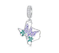 MEIDERBO Texas Bluebonnets - Dijes para pulsera, plata de ley 925, diseño de mapa del estado, joyería de ciudad natal, regalos de Texas para mujeres, amor TX (morado)