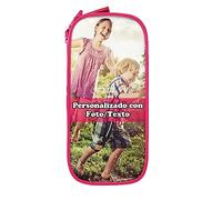 MEIERLE Plumier Personalizado con Foto y Nombre, Estuche de Lápices Grande de Tela Oxford, Bolsa para Bolígrafos y Accesorios Escolares, Regalo Personalizado para Estudiantes (Rosa)