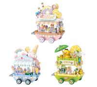 MEIEST Juego de 3 bloques de construcción para carrito de alimentos, colección Street View para construcción de partículas, juguete de ladrillos de construcción, decoración del hogar