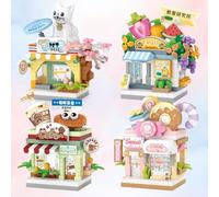 MEIEST Juego de 4 bloques de construcción de mini City Shop Street View, colección de arquitectura de simulación, construcción de partículas, juguete de ladrillos de construcción, decoración del hogar