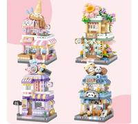 MEIEST Juego de Bloques de construcción de 4 Mini Tienda de la Calle de la Ciudad,Simulación Arquitectura Colección Partículas BAU Edificio Ladrillo Juguetes,Decoración del hogar