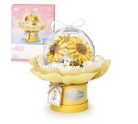 MEIEST Juego de bloques de construcción de ramo de flores, flores artificiales de simulación con cúpula a prueba de polvo para el día de San Valentín, ladrillos de construcción de plantas bonsái,