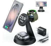 Meifigno Cargador inalámbrico magnético para Samsung, 3 en 1, compatible con cargador MagSafe Samsung, soporte de carga 25 W Max para Galaxy S26 Ultra/Galaxy Watch Ultra 8/7, con fuente de