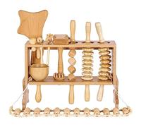Meifuly 13 en 1 herramientas de masaje de terapia de madera con estante de almacenamiento de lujo, kit completo de masaje de madera para moldear el cuerpo, drenaje linfático, alivio del dolor